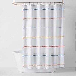 Pillowfort White Fabric Shower Curtain with Braided Rope and Tassels (w/ Hooks!)